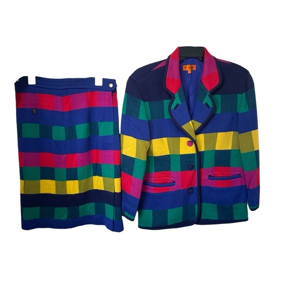 Lee Dong Soo Jackets & Blazers - Vintage Lee dong Soo Bold Colorblock / Graphic Plaid Blazer and Skirt Set 10-12